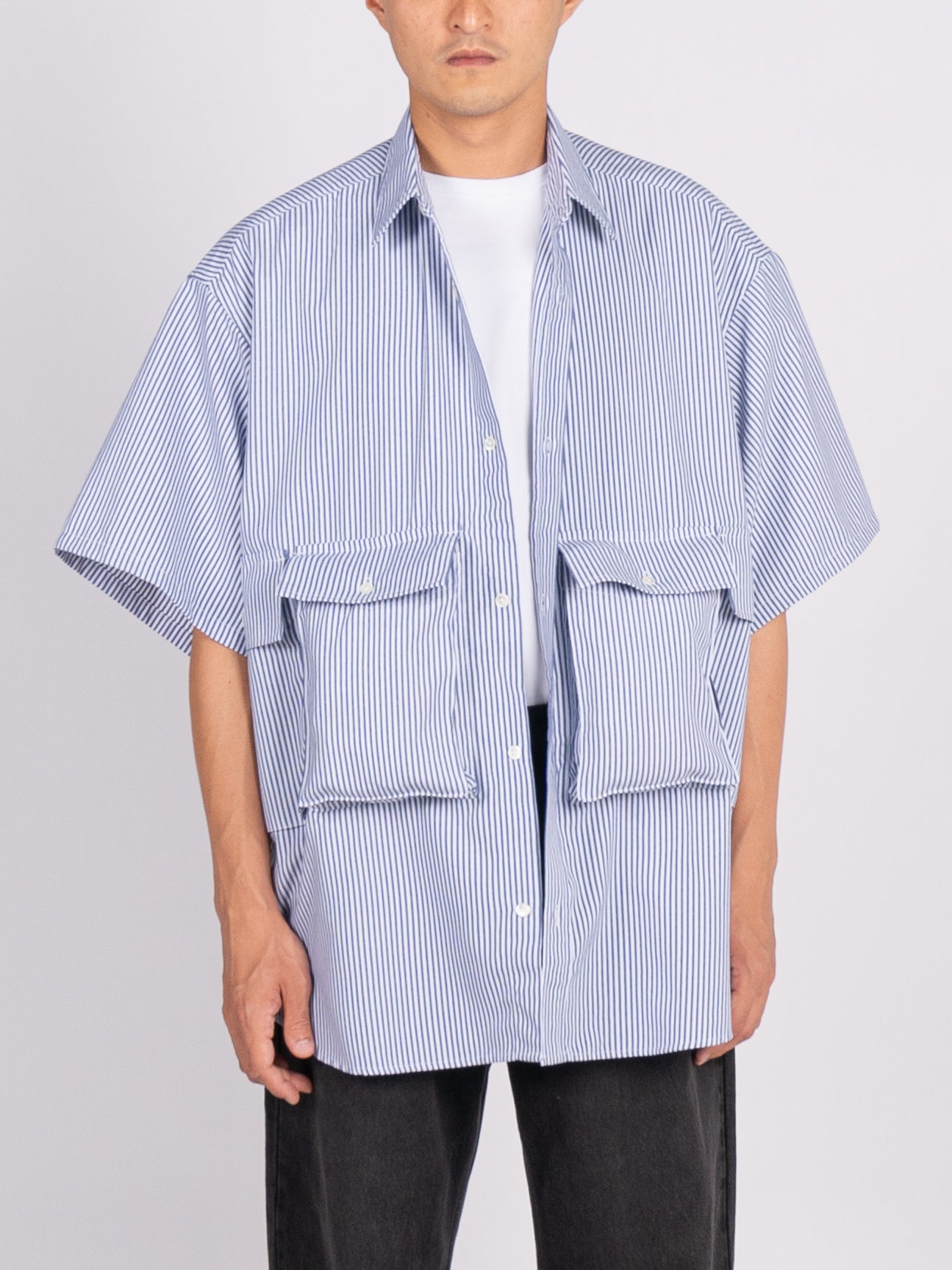 FreshService Dry Oxford Flap Pocket S/S Shirt (Blue Stripe)