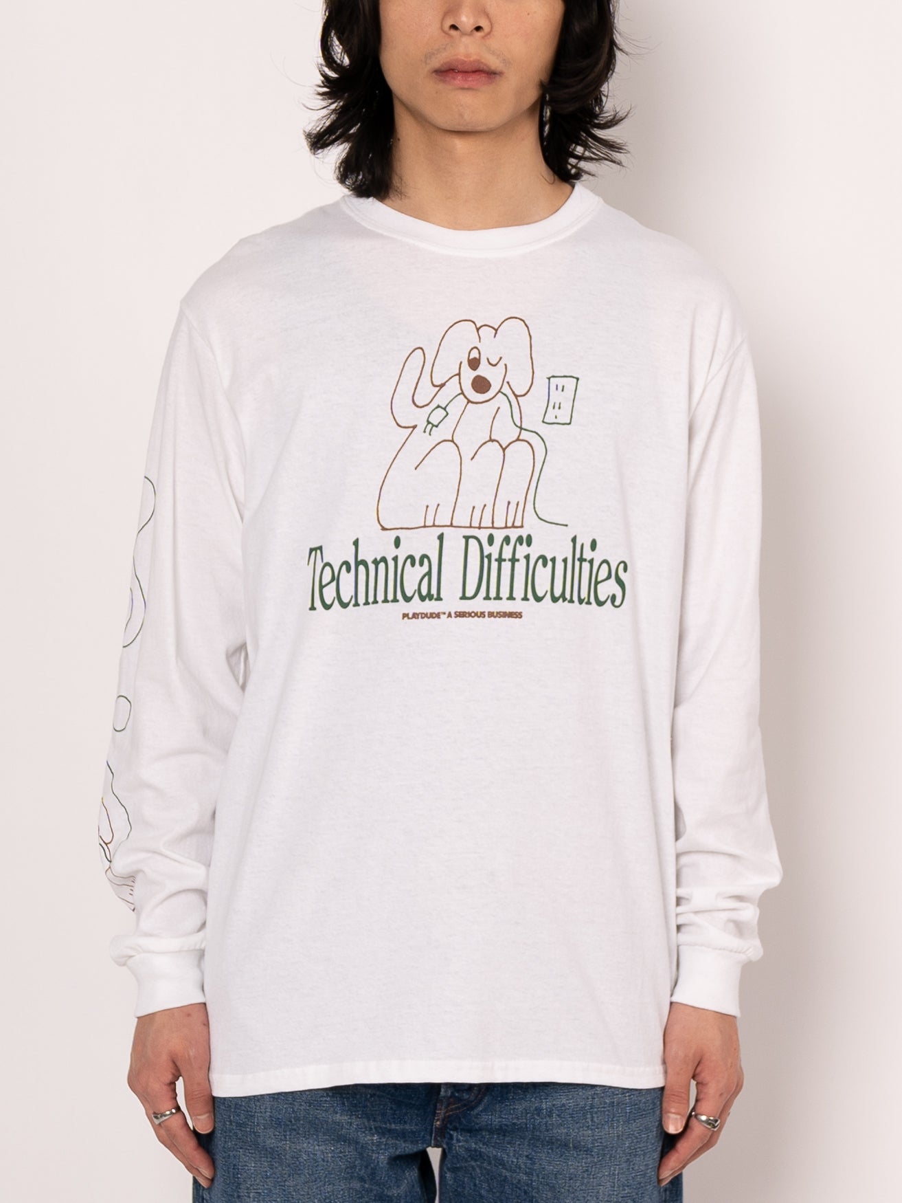 PLAYDUDE Technical Difficulties Long-Sleeve Tee (White)
