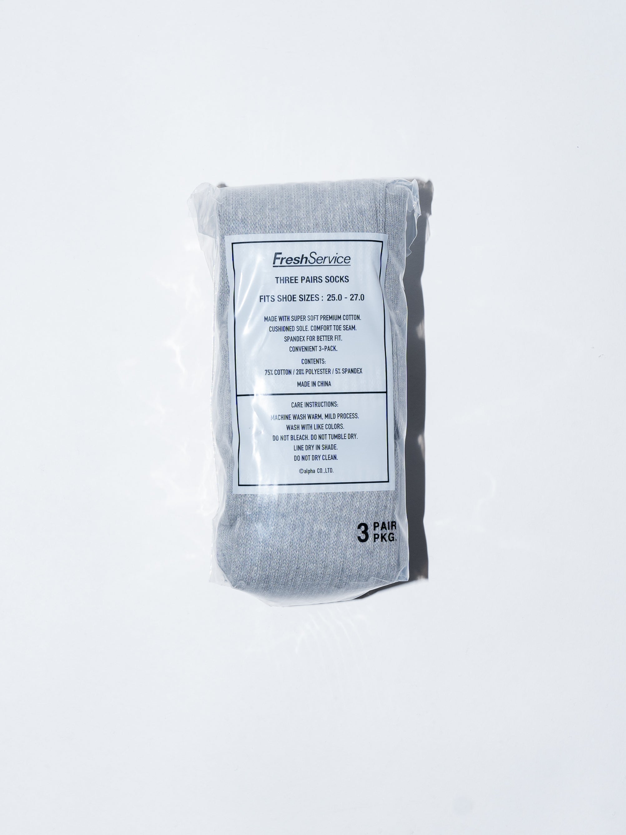 FreshService Original 3-Pack Socks (Ash Gray)