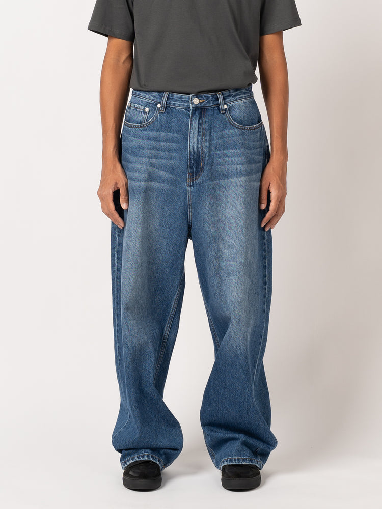CODA Indigo Washed Distressed Extended Cut Luft Jeans (Indigo Washed)