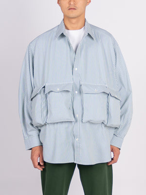 FreshService Dry Oxford Flap Pocket L/S Shirt (Green Stripe)