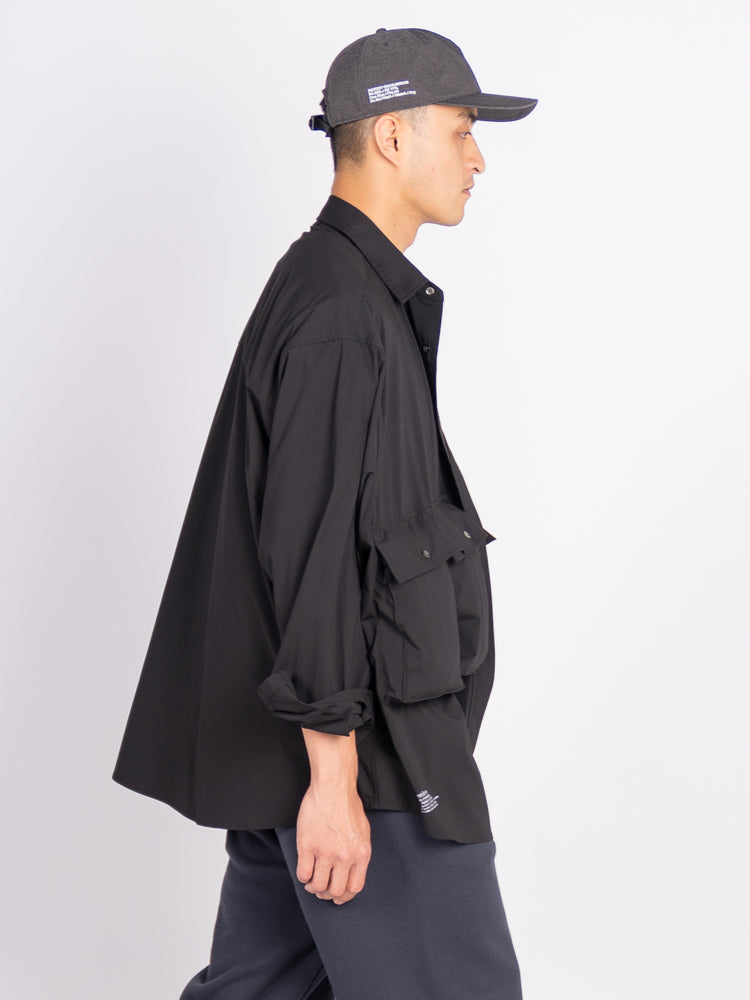 
                
                    Load image into Gallery viewer, FreshService Micro Typewriter Flap Pocket L/S Shirt (Black)
                
            