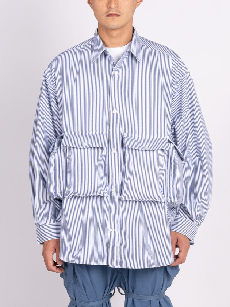 FreshService Dry Oxford Flap Pocket L/S Shirt (Blue Stripe)