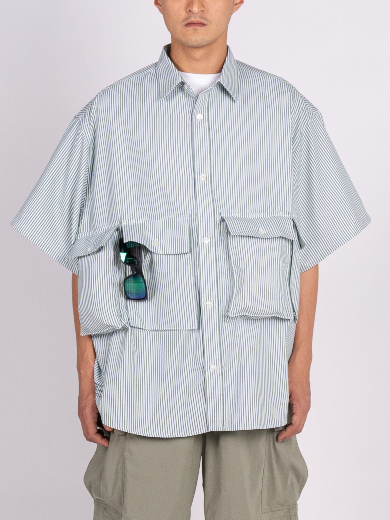 FreshService Dry Oxford Flap Pocket S/S Shirt (Green Stripe)