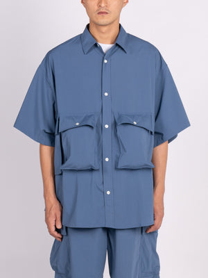 
                
                    Load image into Gallery viewer, FreshService Micro Typewriter Flap Pocket S/S Shirt (Blue)
                
            