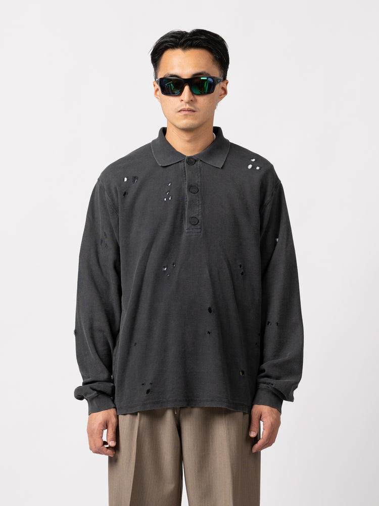 
                
                    Load image into Gallery viewer, mfpen Destroyed Polo Sweater (Black)
                
            