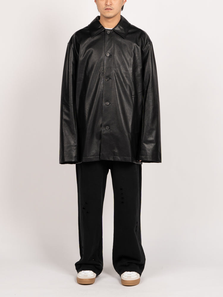 CODA Black Synthetic Leather Oversized Transpose Jacket (Black)