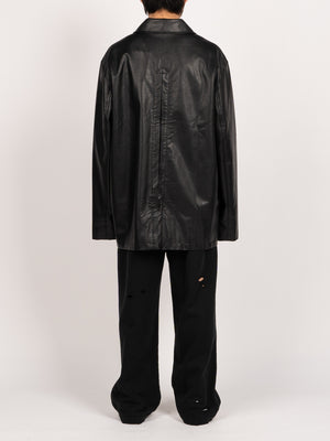 
                
                    Load image into Gallery viewer, CODA Black Synthetic Leather Oversized Transpose Jacket (Black)
                
            