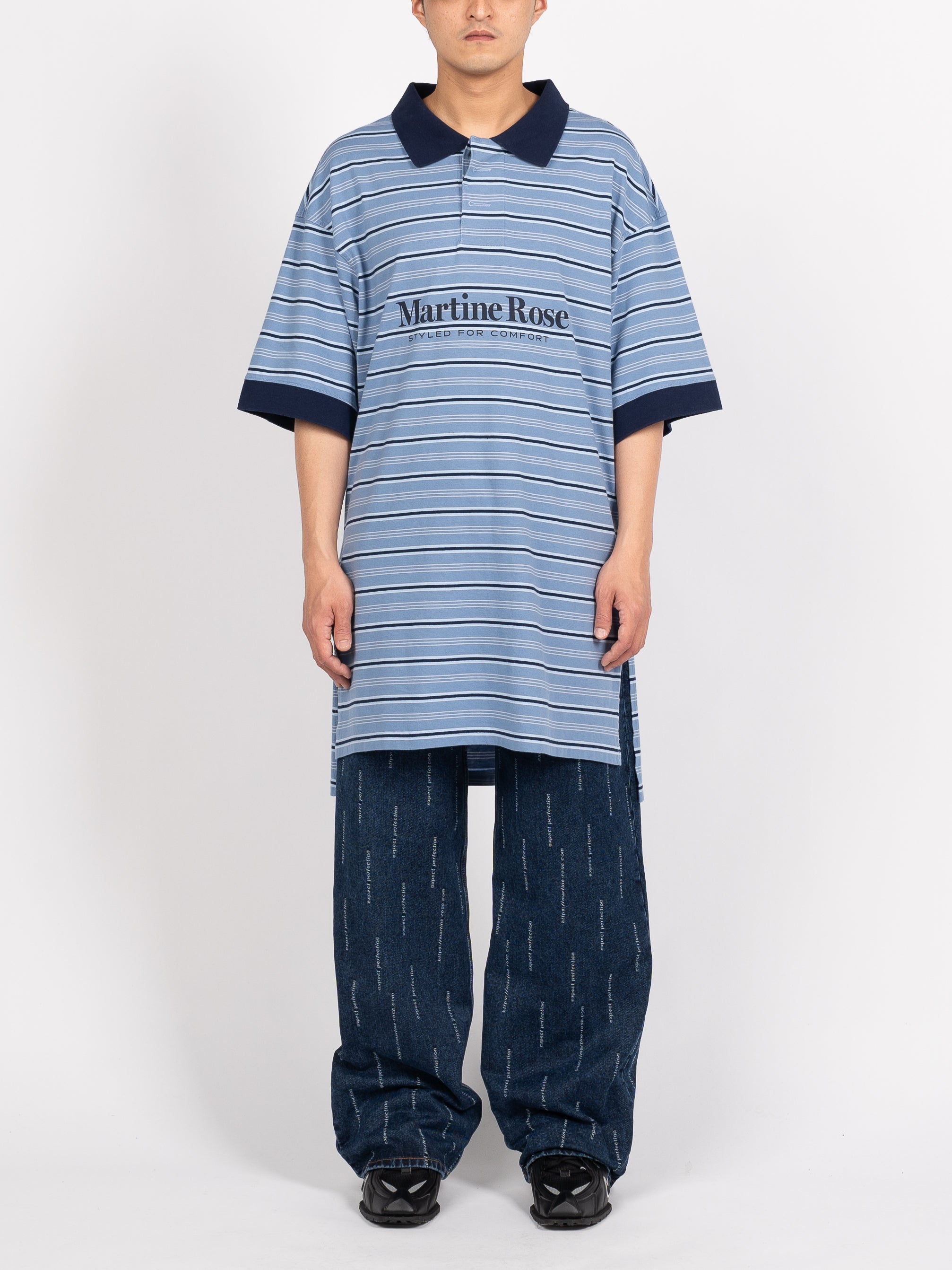 Martine Rose Stretched Polo (Blue Stripe)