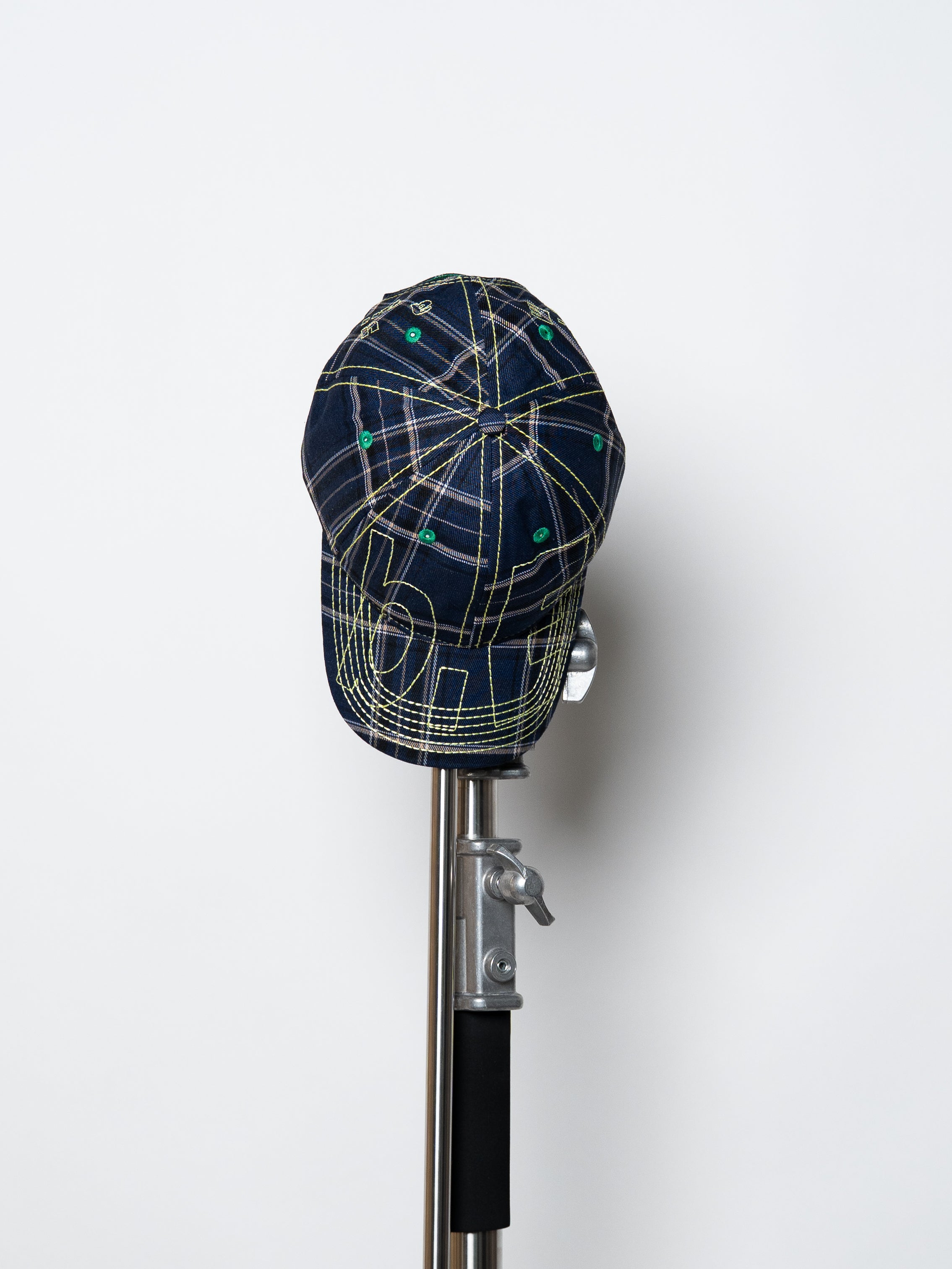 b.Eautiful Vapor 6 Panel Hat (Navy Plaid / Highlighter)