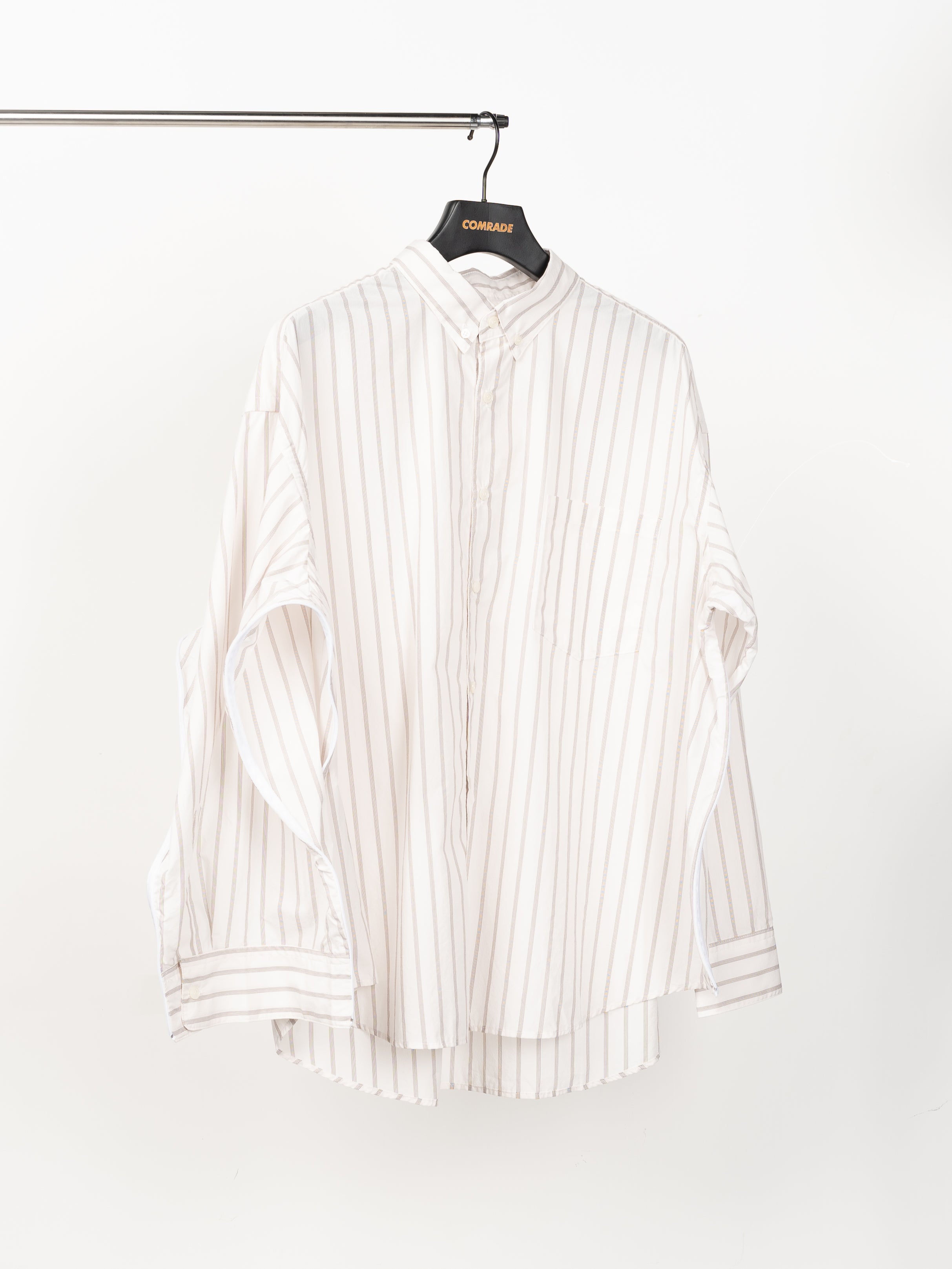 is-ness Ventilation Long Sleeve Shirt (Ecru & Brown Stripe)