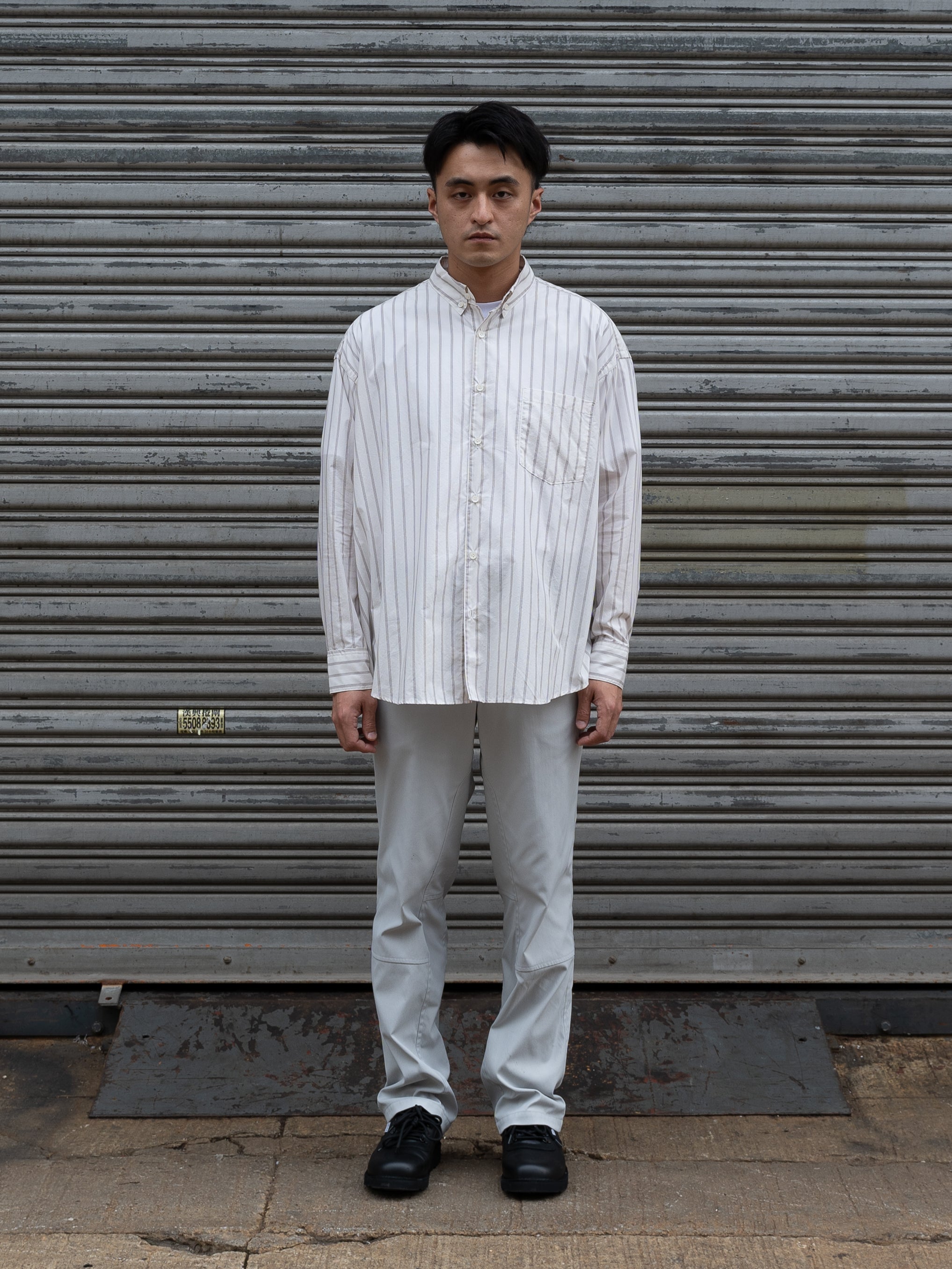 is-ness Ventilation Long Sleeve Shirt (Ecru & Brown Stripe)