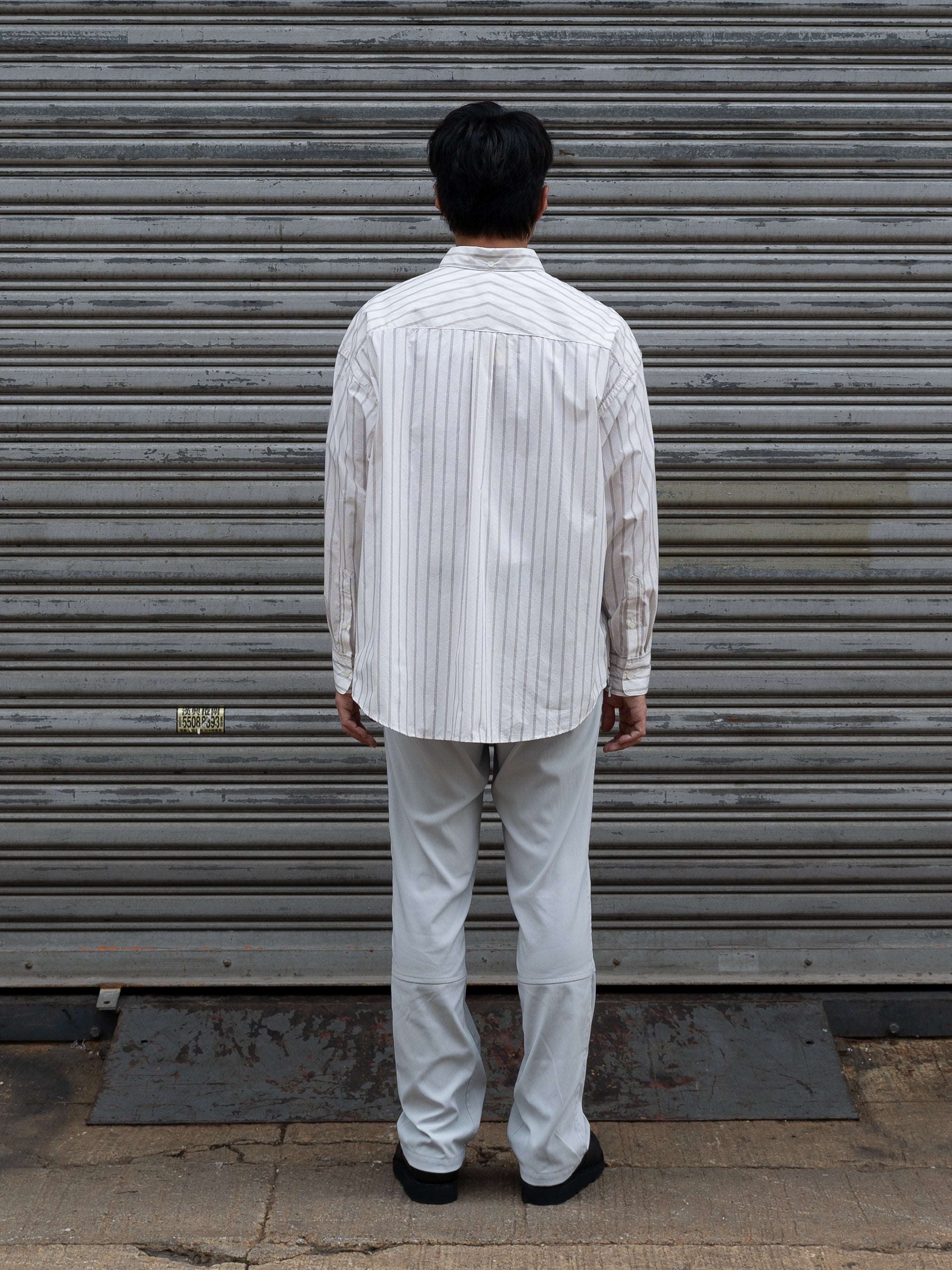 is-ness Ventilation Long Sleeve Shirt (Ecru & Brown Stripe)