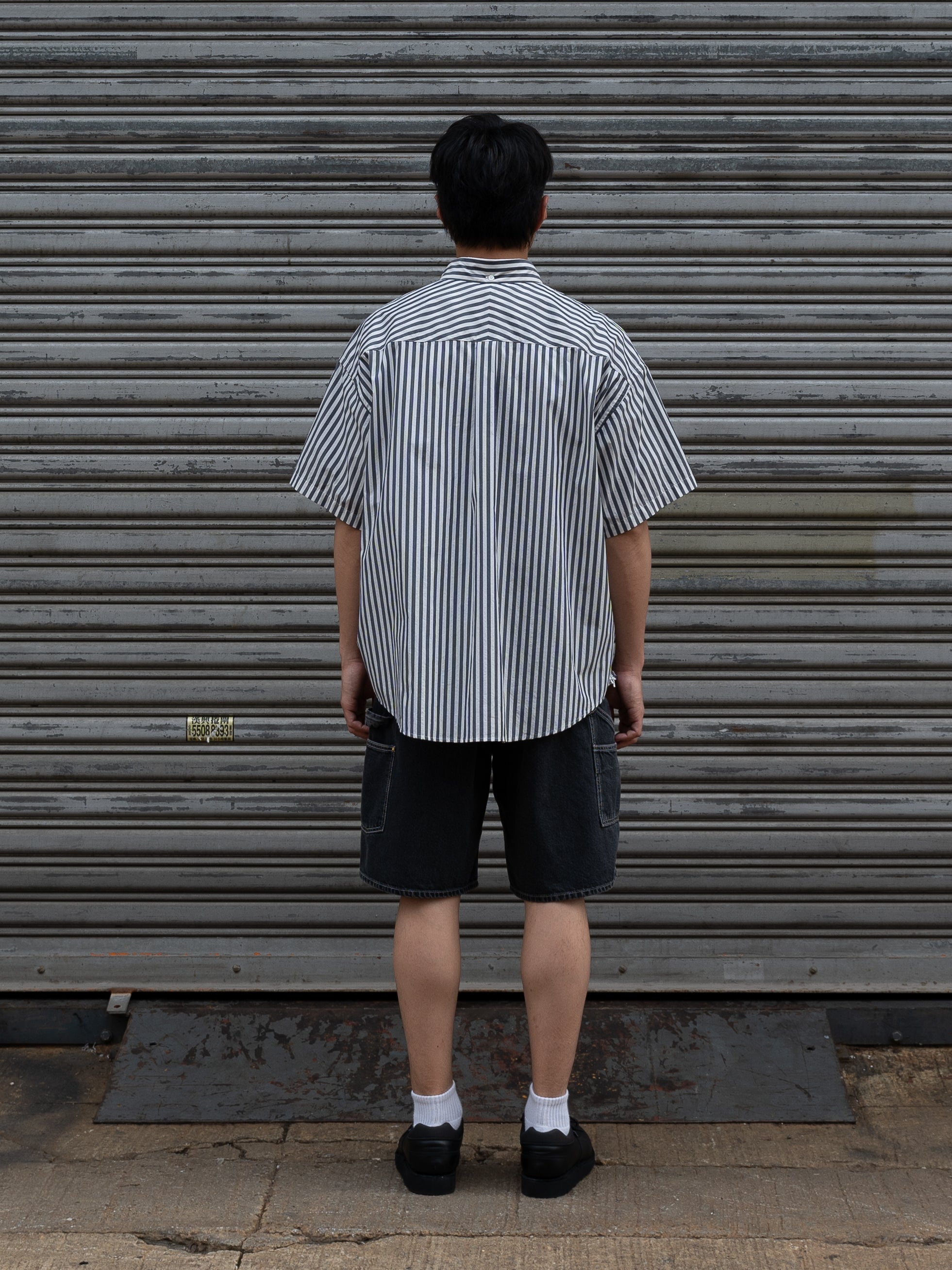 is-ness Ventilation Short Sleeve Shirt (White & Navy Stripe)