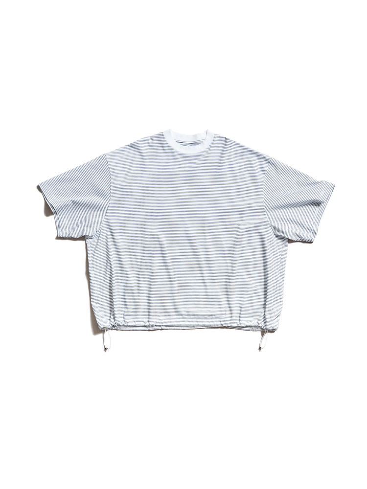 is-ness Balloon Border Short Sleeve T-Shirt (White x Navy border)