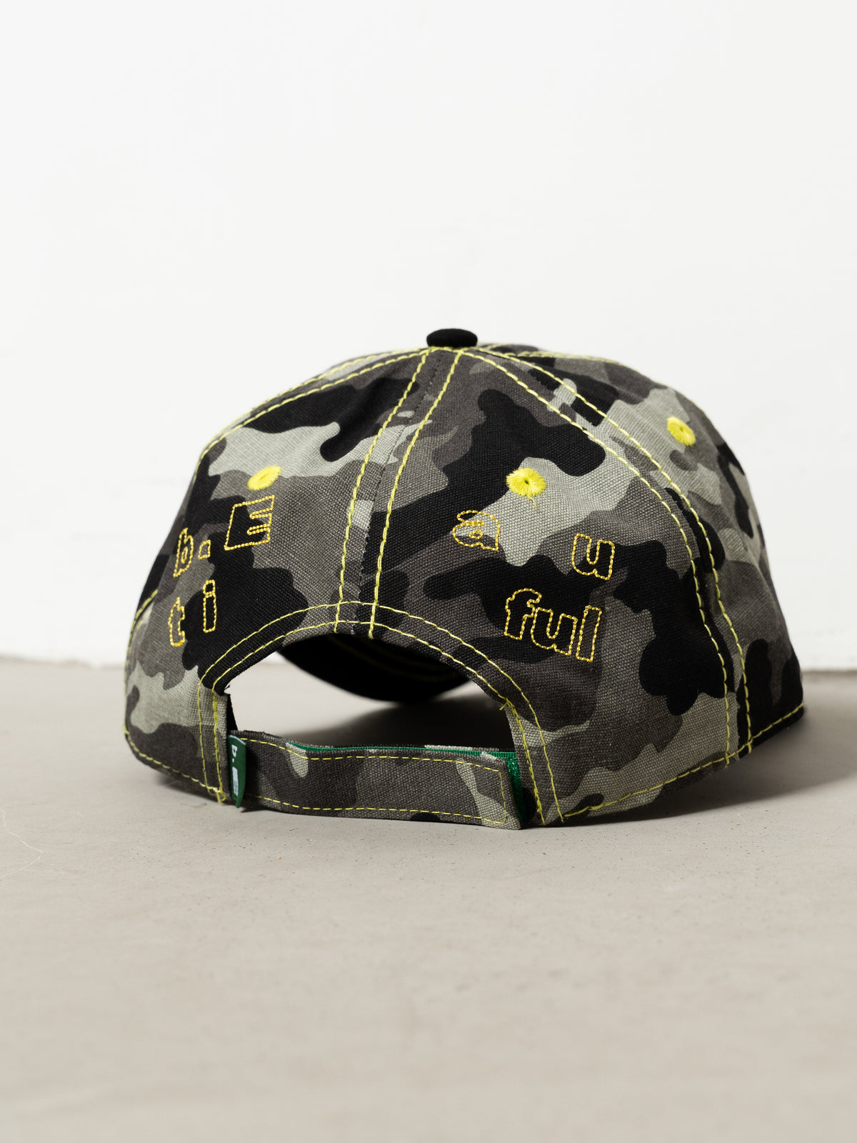 b.Eautiful Vapor Low Profile Hat (Dark Grey Camo / Yellow) Back Details