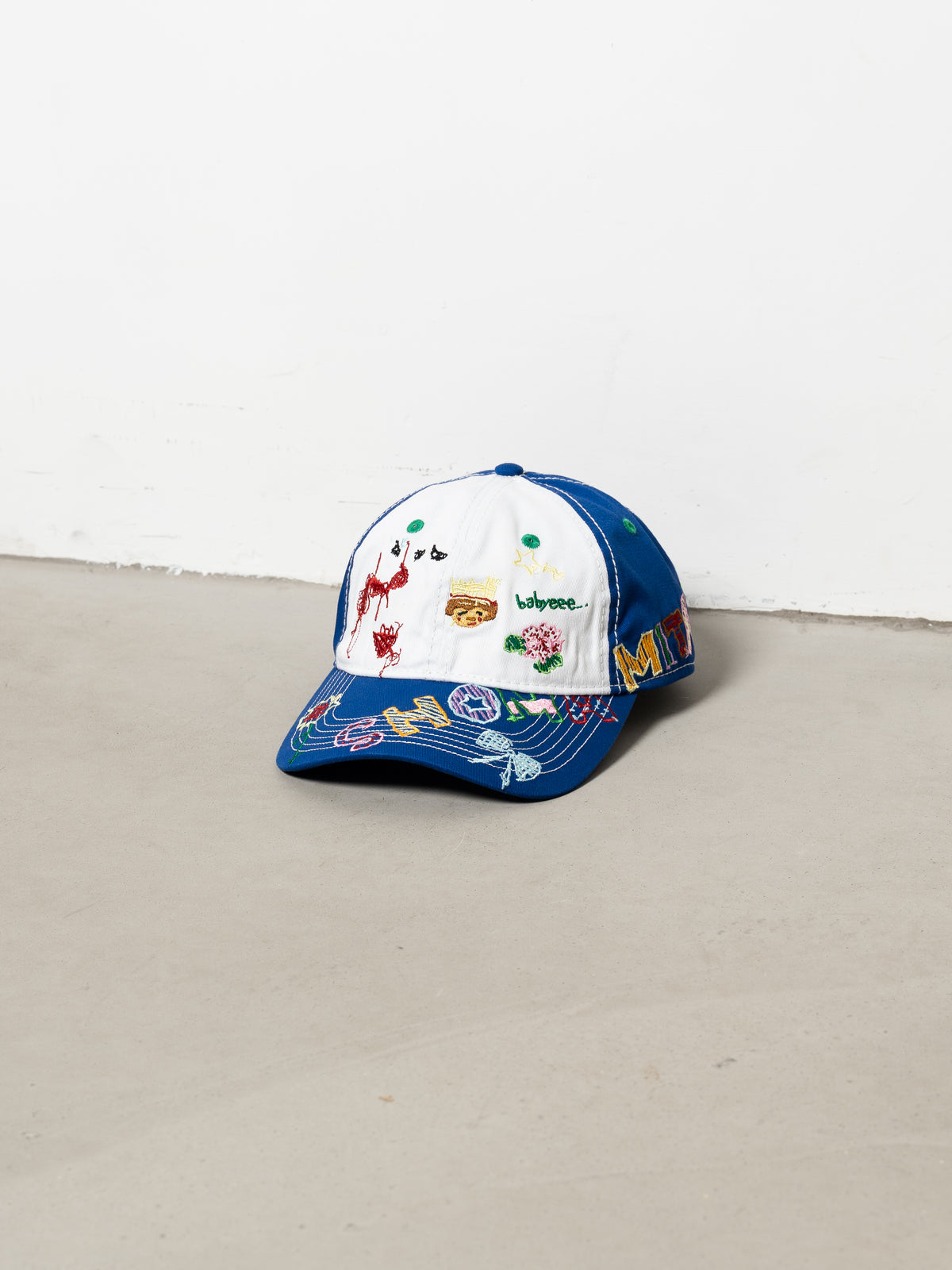 b.Eautiful x SHOMAMITANI Babyeee Low Profile Hat (White / Blue)