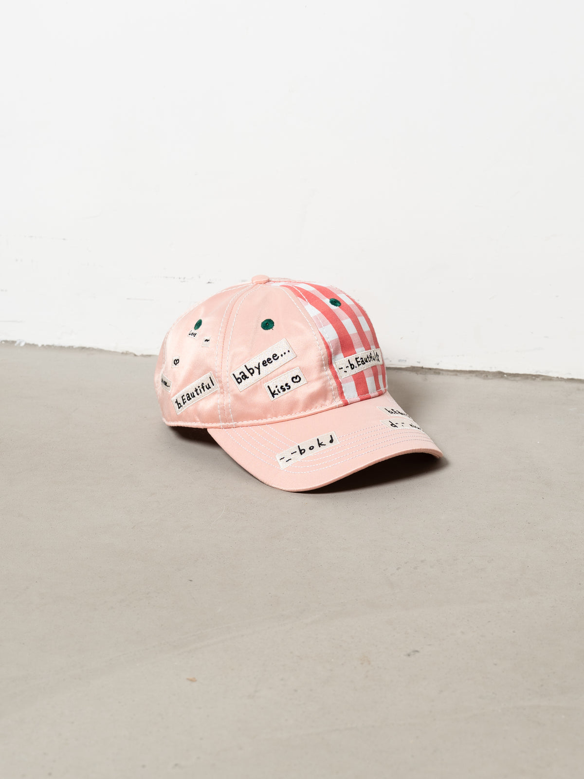 b.Eautiful x SHOMAMITANI Kiss <3 Low Profile Hat (Pink Satin / Red Checker)