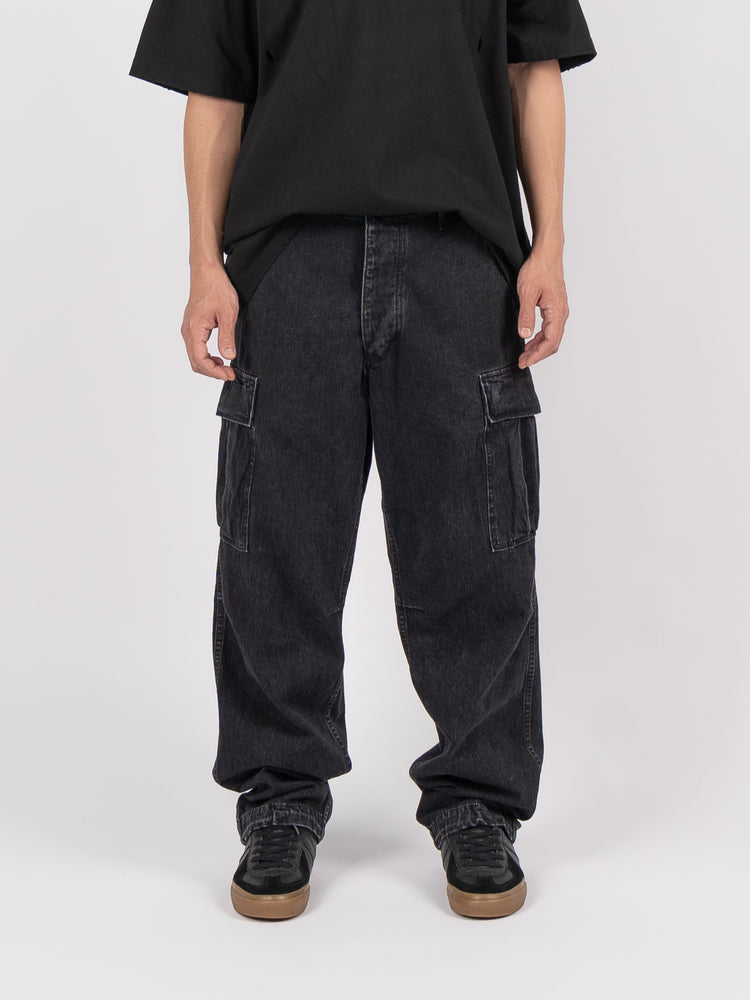 orSlow US Army Vintage Fit 6 Pockets Black Denim Cargo Pants (Black Denim Stone)
