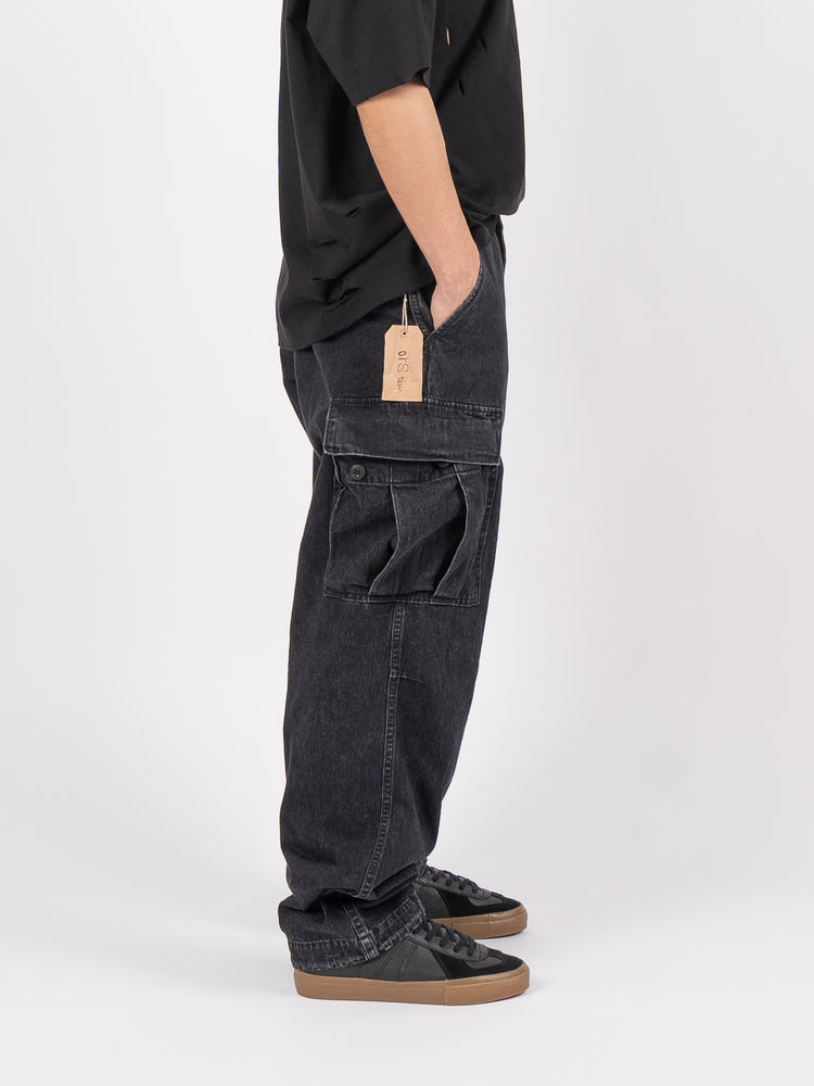 orSlow US Army Vintage Fit 6 Pockets Black Denim Cargo Pants (Black Denim Stone)