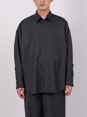 CODA Dark Grey Check Oversized Raw Edge Shirt (Grey)