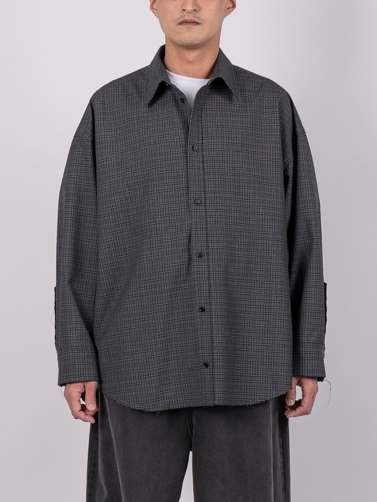 CODA Grey Check Oversized Raw Edge Shirt (Grey)