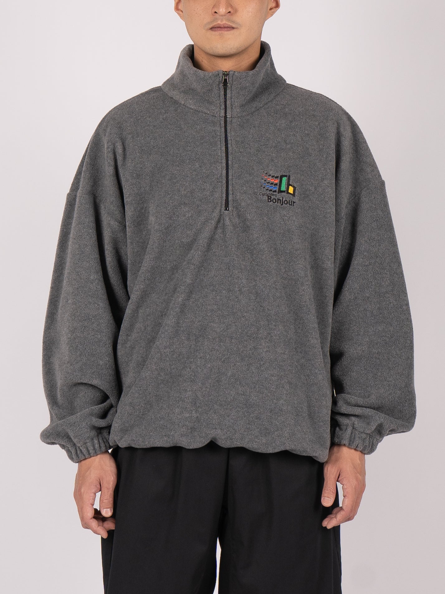 CONICHIWA bonjour Cb Fleece Soft Half Zip Pullover (Charcoal)